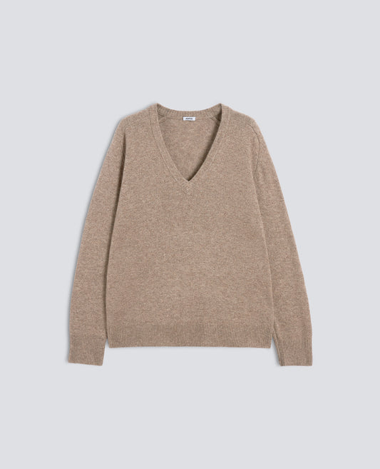 MAGLIA CON SCOLLO A V IN LANA, YAK E CASHMERE - BEIGE - ASPESI