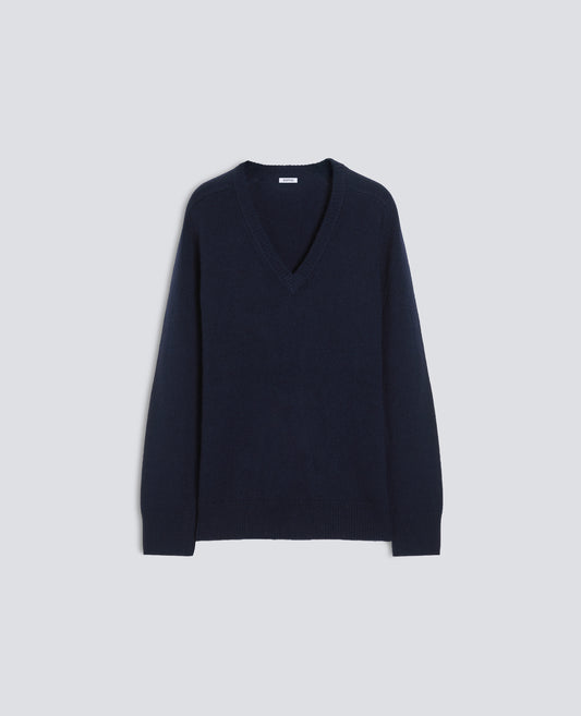 MAGLIA CON SCOLLO A V IN LANA, YAK E CASHMERE - BLU - ASPESI