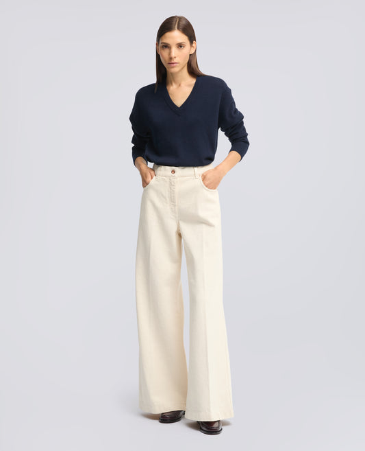 MAGLIA CON SCOLLO A V IN LANA, YAK E CASHMERE - BLU - ASPESI
