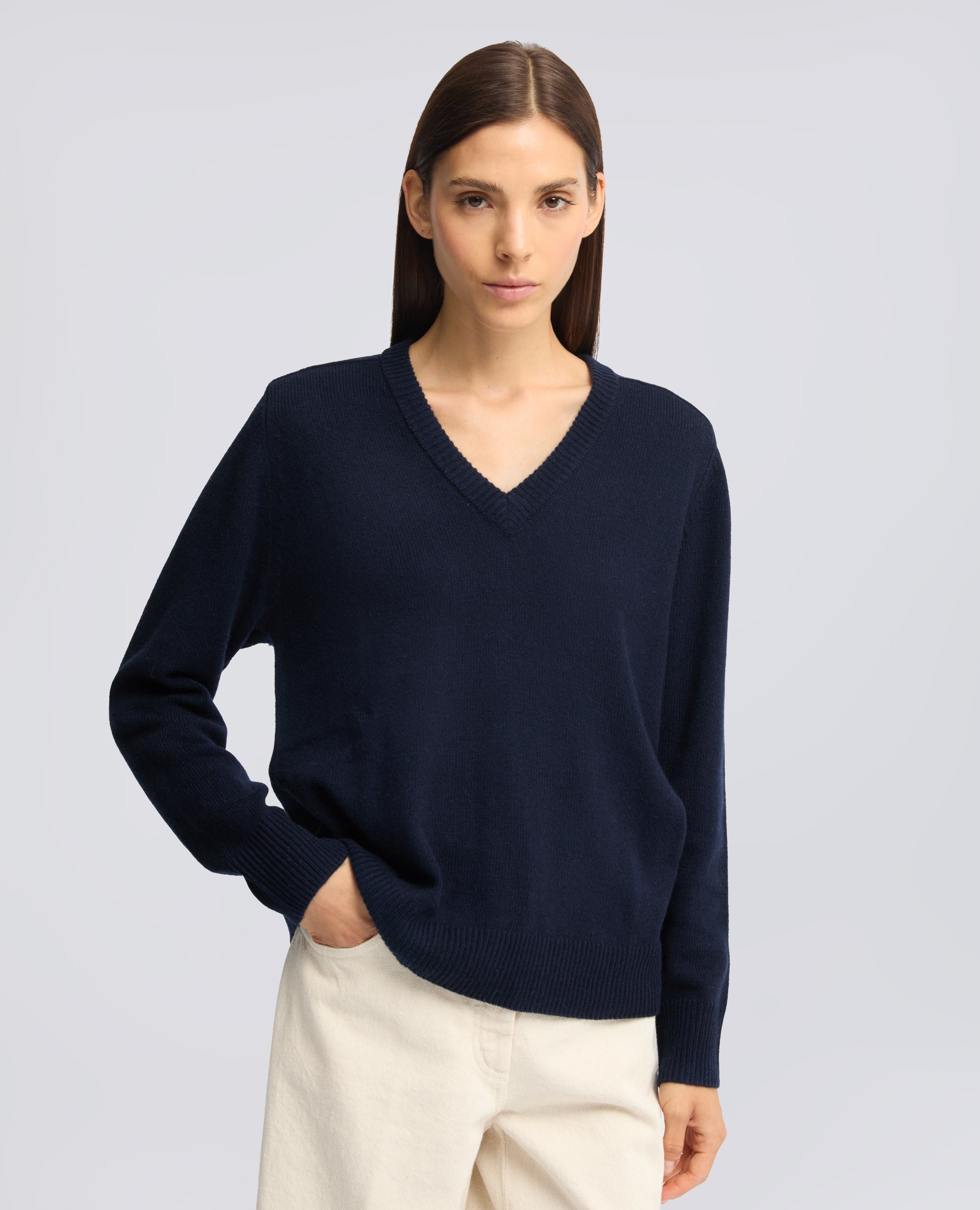 JERSEY CON CUELLO DE PICO DE LANA, YAK Y CACHEMIRA - BLU - ASPESI