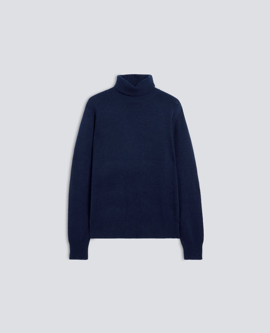 PULL A COL ROULE EN LAINE, YACK ET CACHEMIRE - BLU - ASPESI