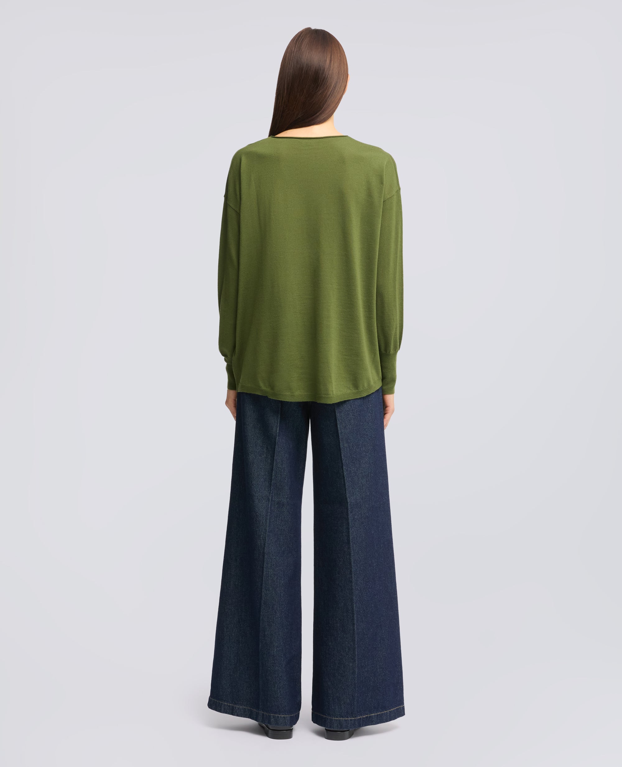 MAGLIA CON SCOLLO A BARCHETTA IN LANA MERINO - VERDE - ASPESI