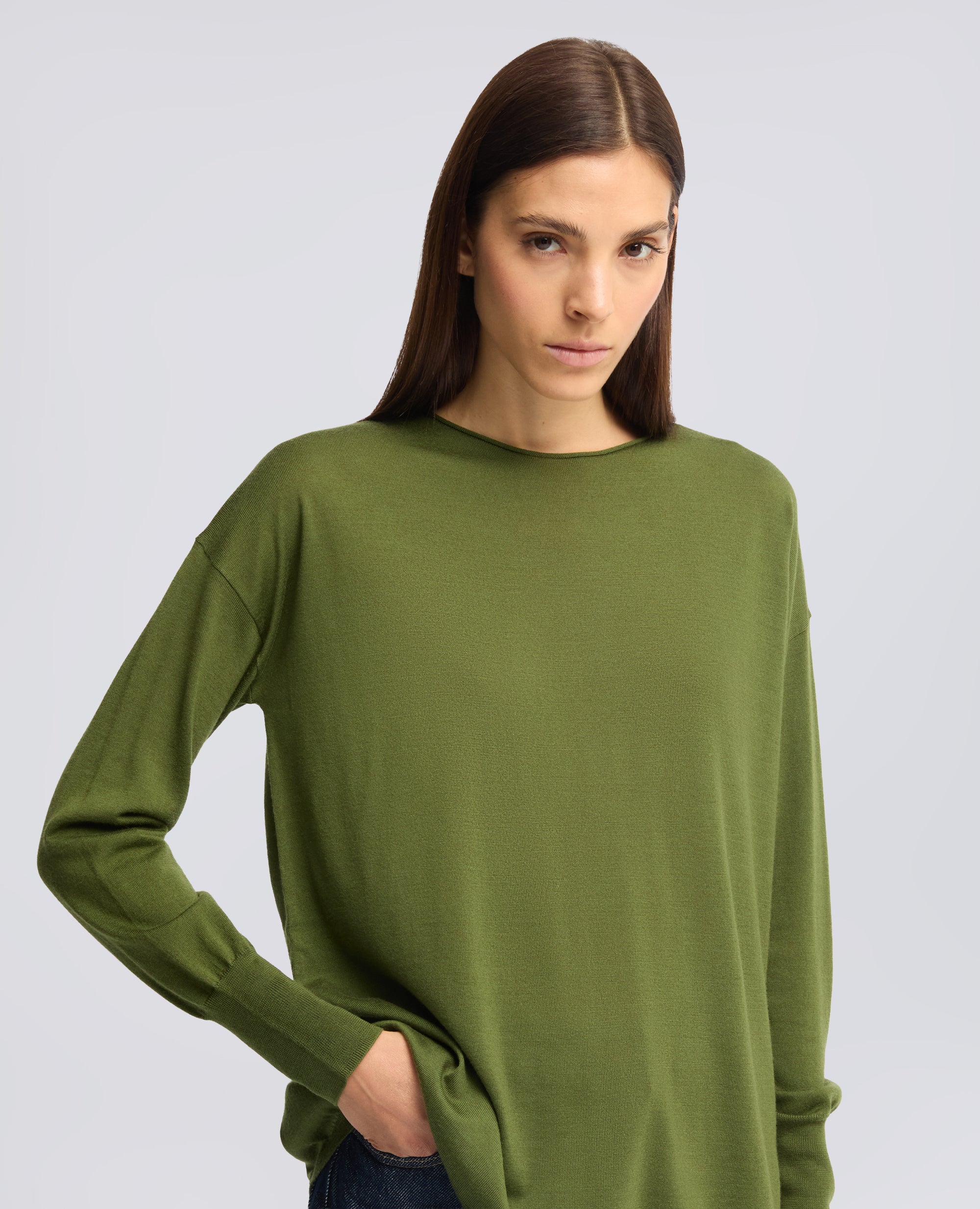 MAGLIA CON SCOLLO A BARCHETTA IN LANA MERINO - VERDE - ASPESI