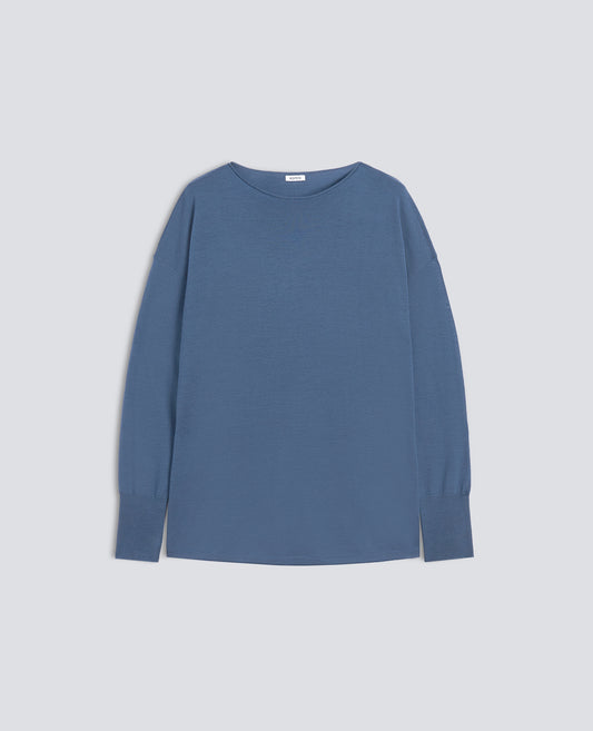 MAGLIA CON SCOLLO A BARCHETTA IN LANA MERINO - BLU - ASPESI