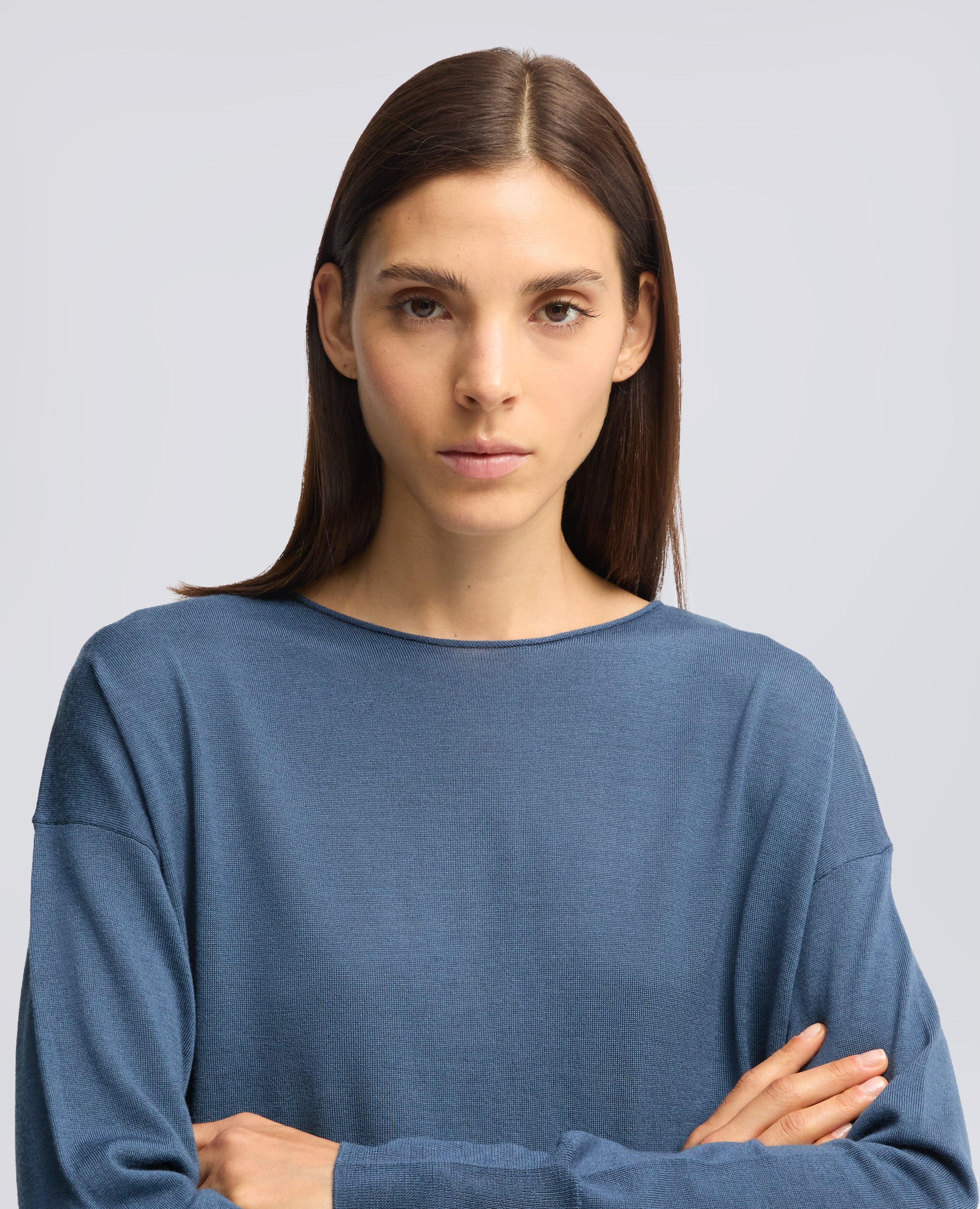 MAGLIA CON SCOLLO A BARCHETTA IN LANA MERINO - BLU - ASPESI