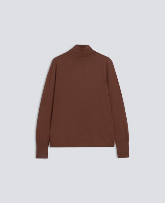 PULL A COL ROULE EN LAINE MERINOS - MARRONE - ASPESI