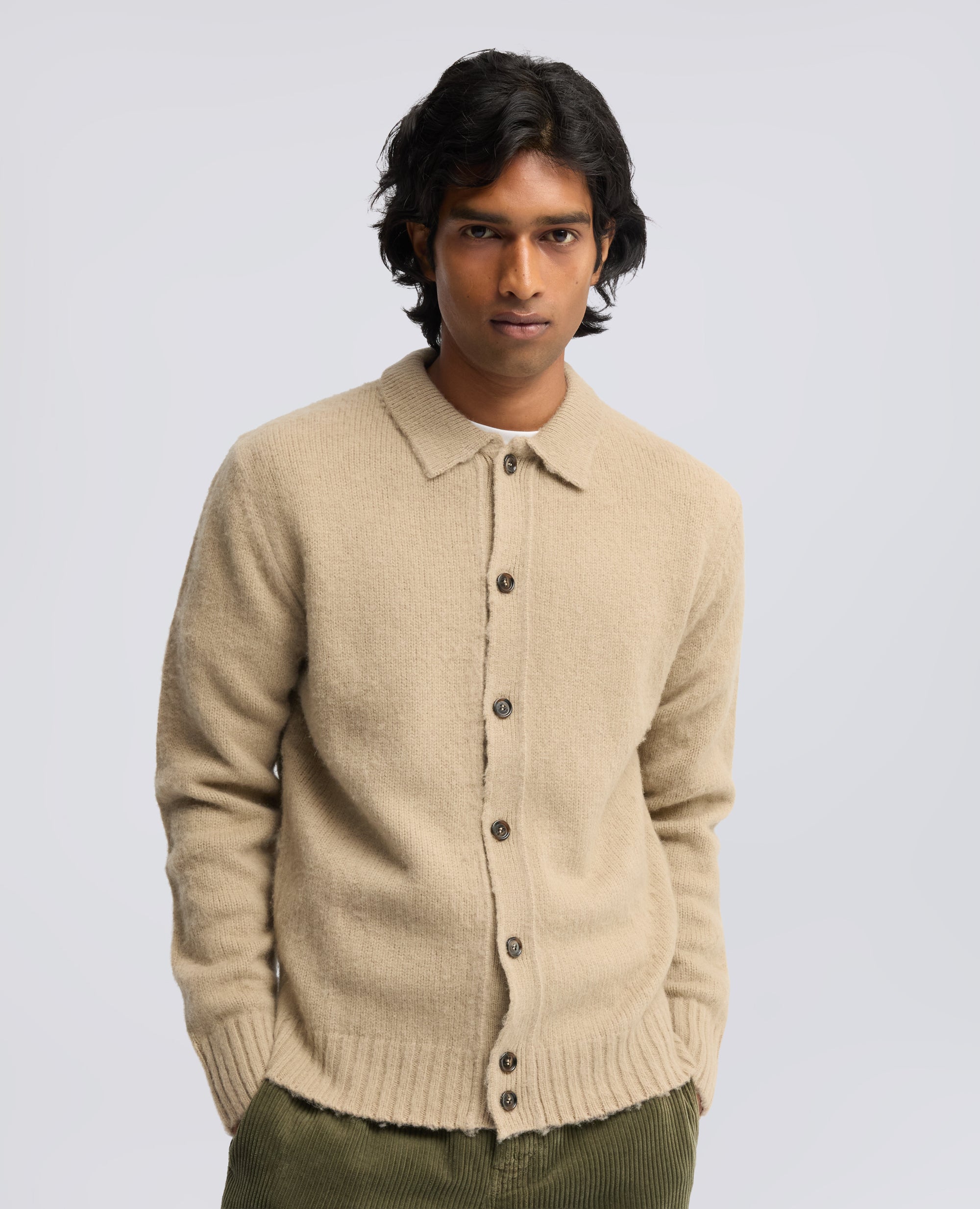 CARDIGAN A CAMICIA IN LANA SHETLAND - BEIGE - ASPESI