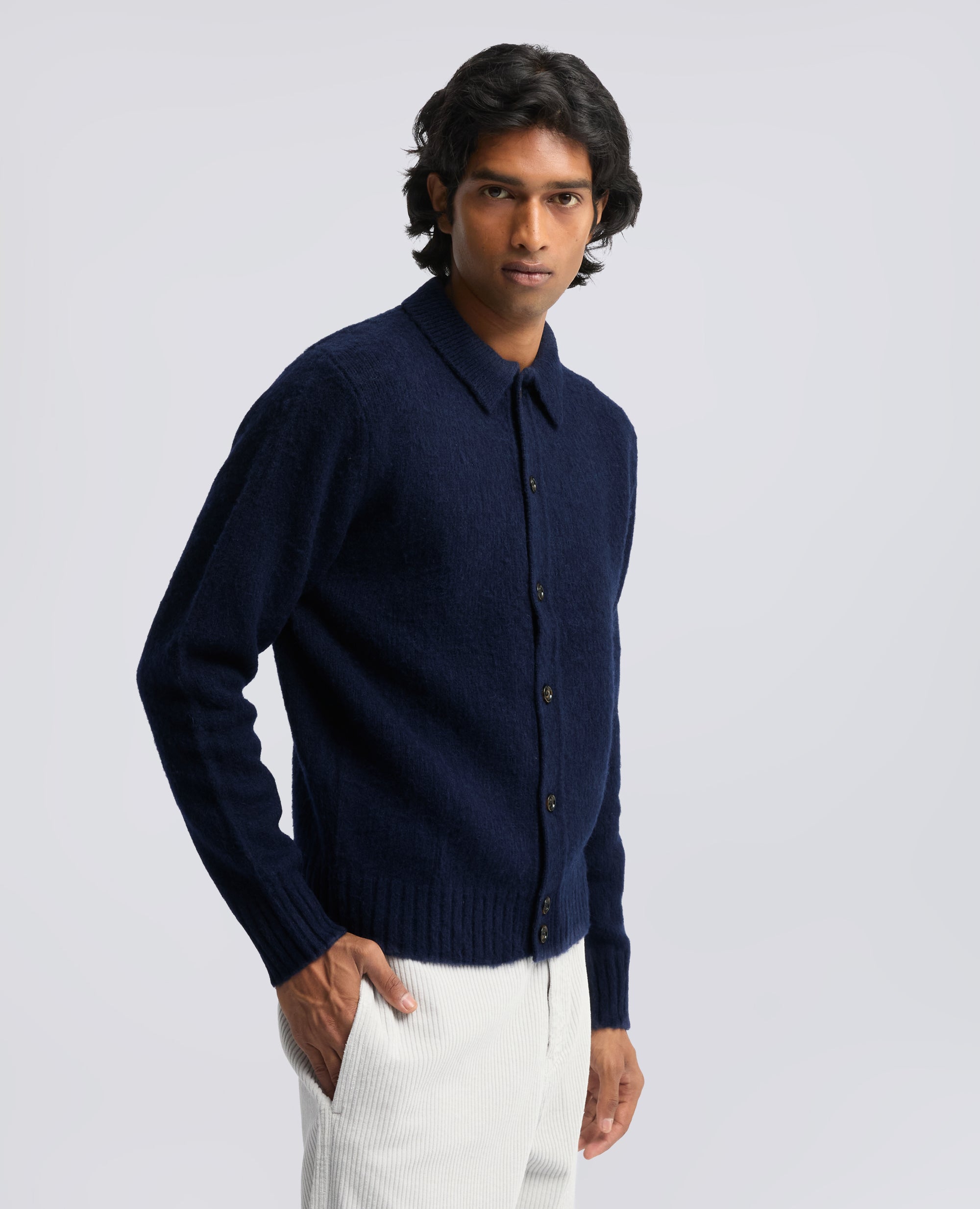 CARDIGAN A CAMICIA IN LANA SHETLAND - BLU - ASPESI