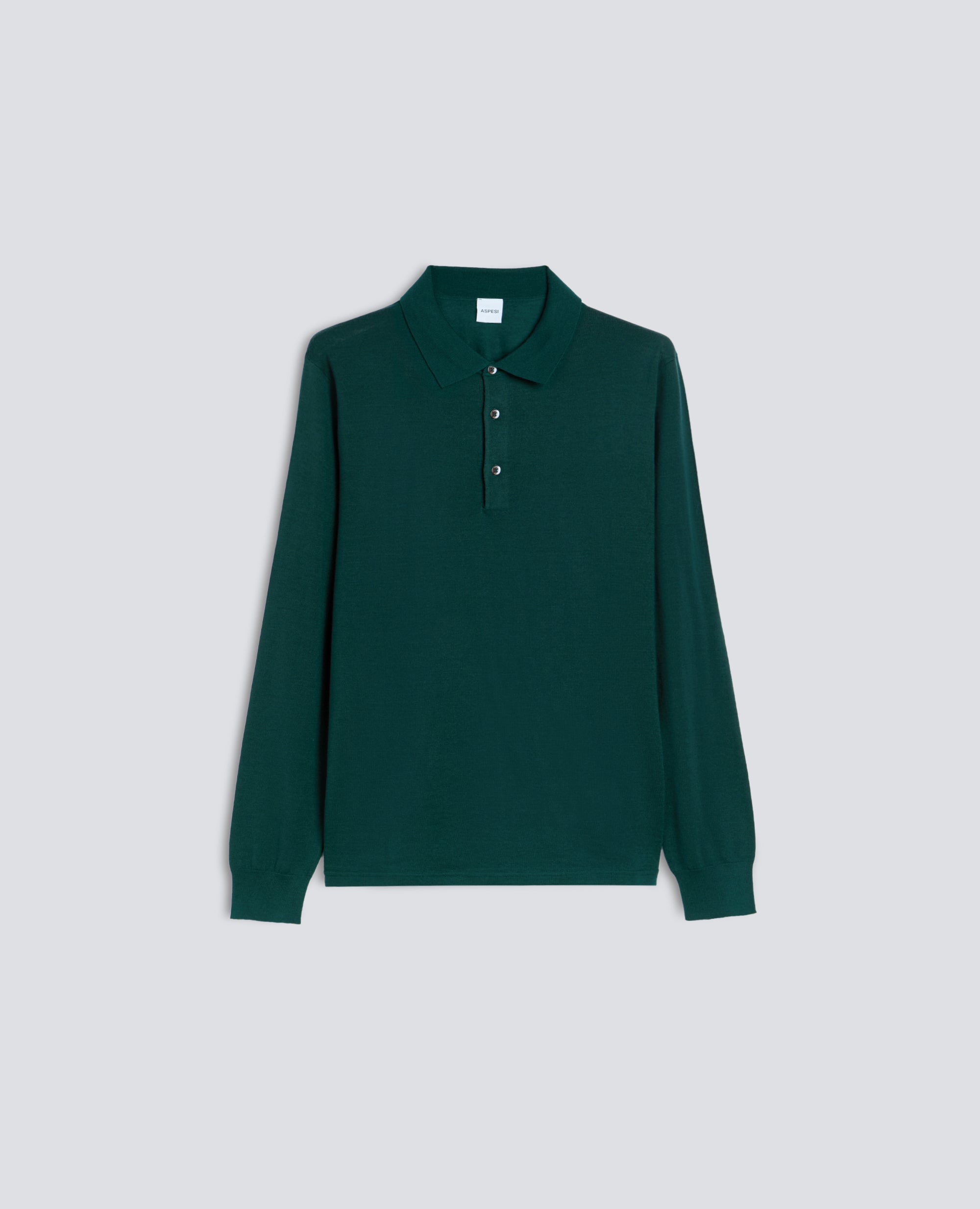 POLO A MANICHE LUNGHE IN LANA MERINO - VERDE - ASPESI