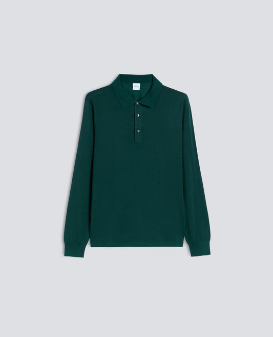 MERINO WOOL LONG-SLEEVED POLO SHIRT - VERDE - ASPESI