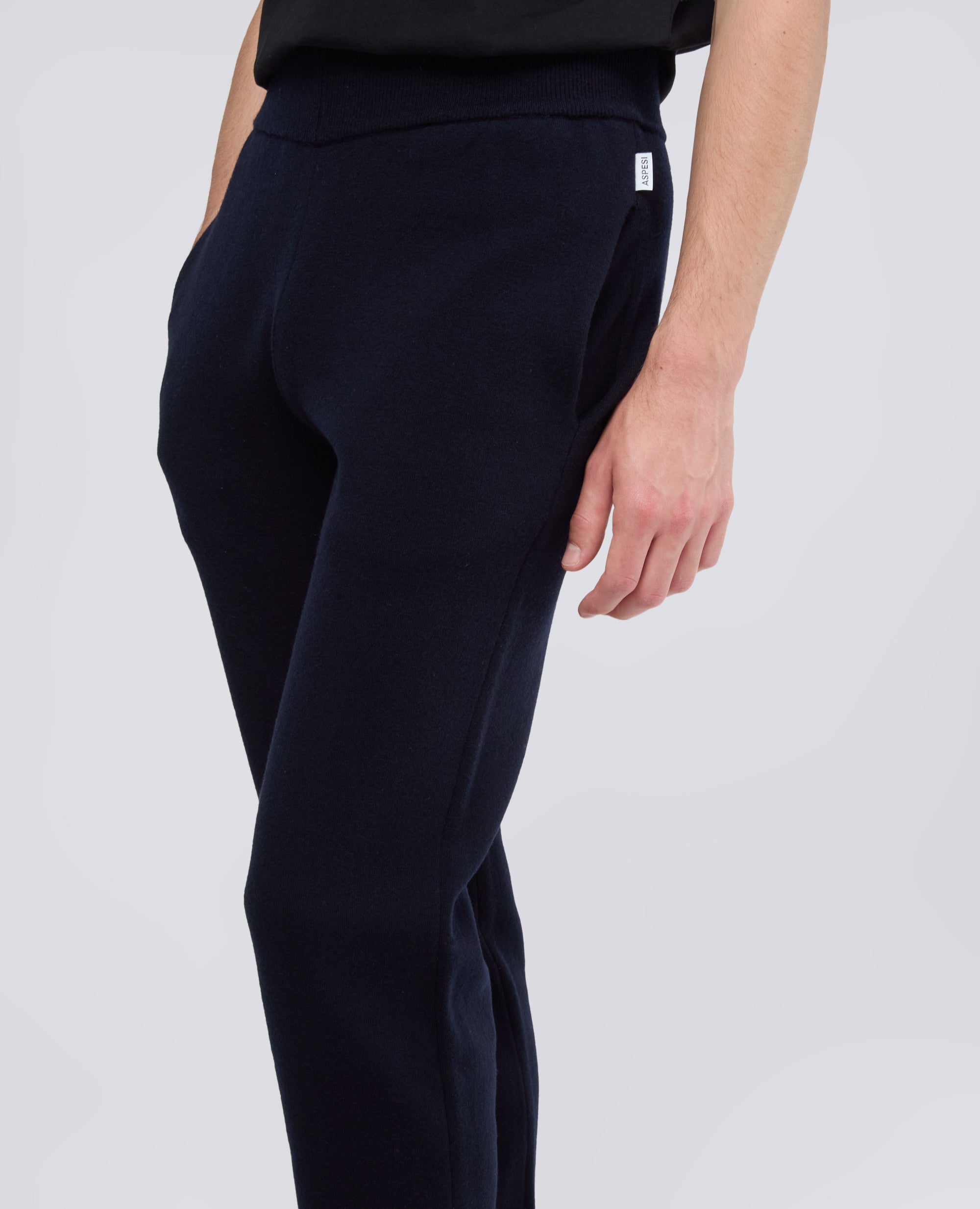 PANTALONE IN FILATO DOPPIA FRONTURA DI LANA E COTONE - BLU - ASPESI