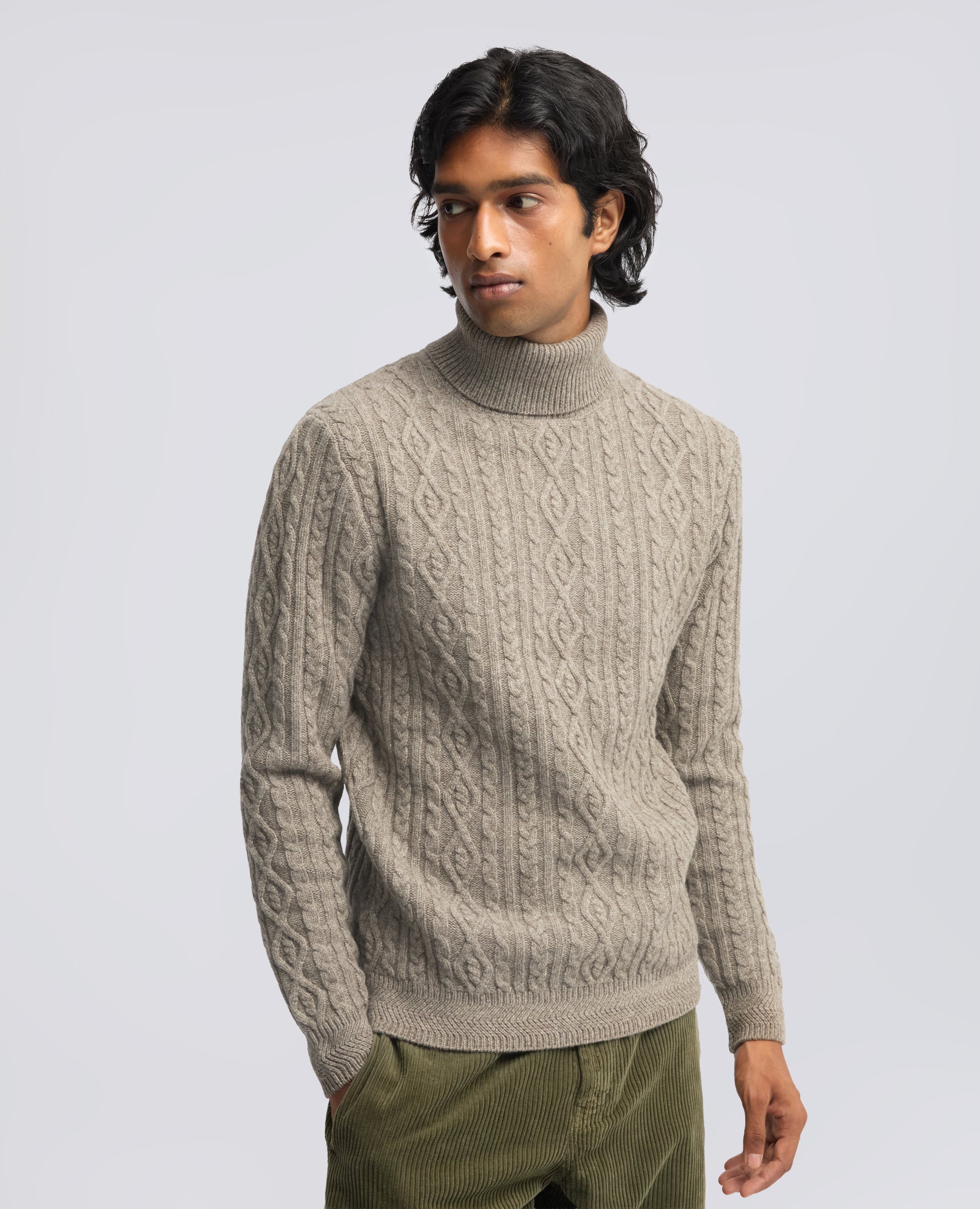 MAGLIA DOLCEVITA IN LANA E YAK A TRECCE E LOSANGHE - BEIGE - ASPESI