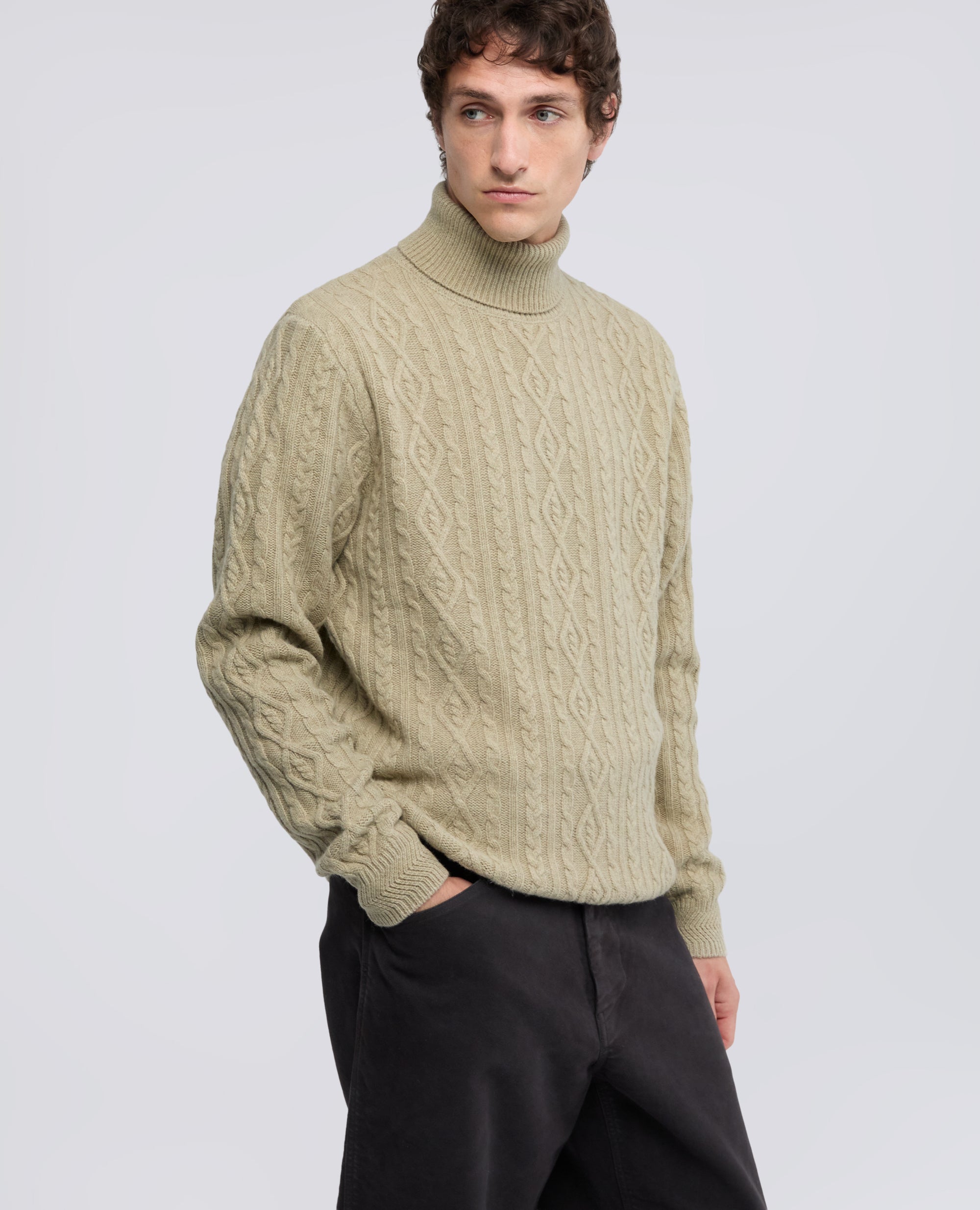 MAGLIA DOLCEVITA IN LANA E YAK A TRECCE E LOSANGHE - VERDE - ASPESI