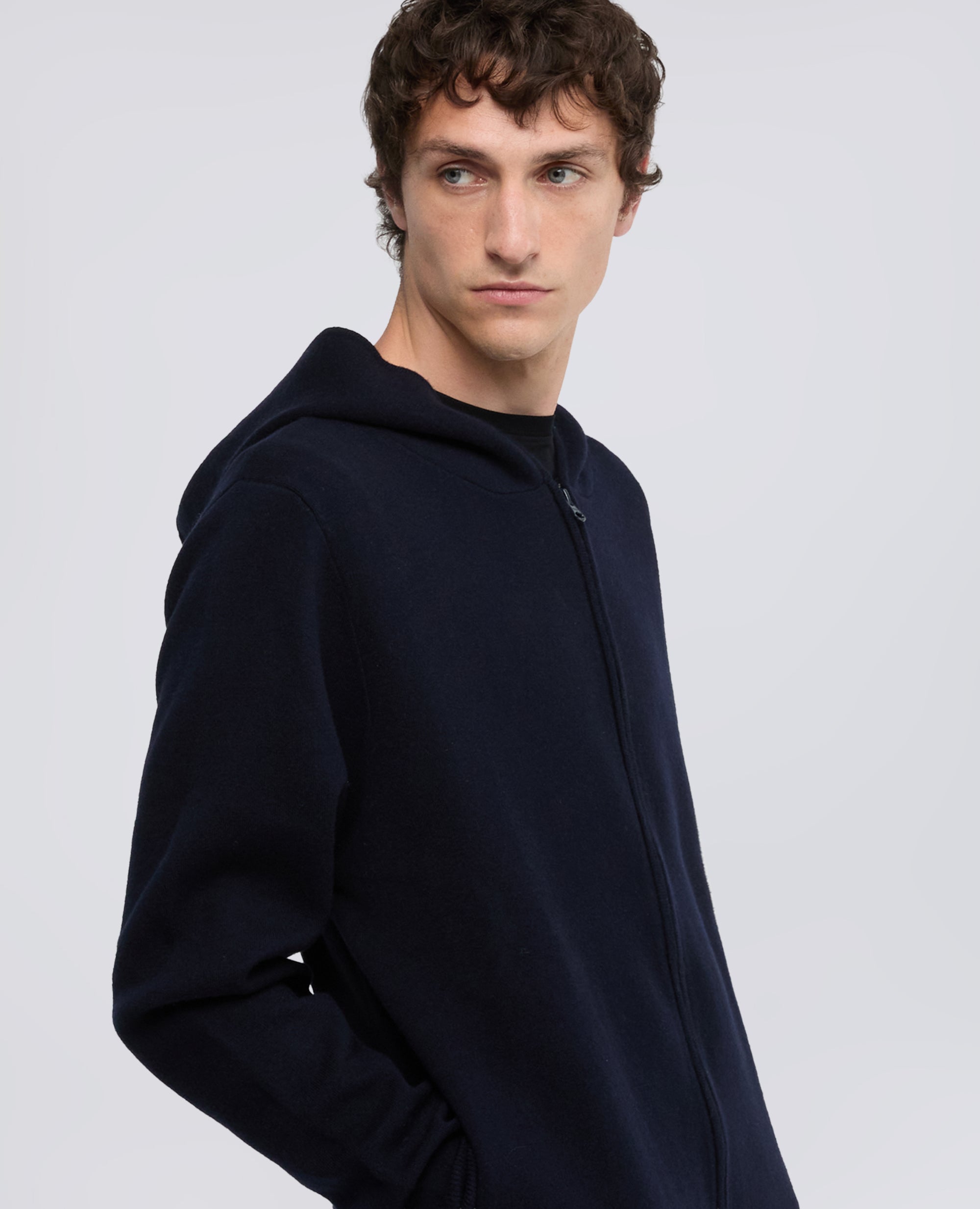 MAGLIA CON CAPPUCCIO IN FILATO DOPPIA FRONTURA IN LANA E COTONE - BLU - ASPESI