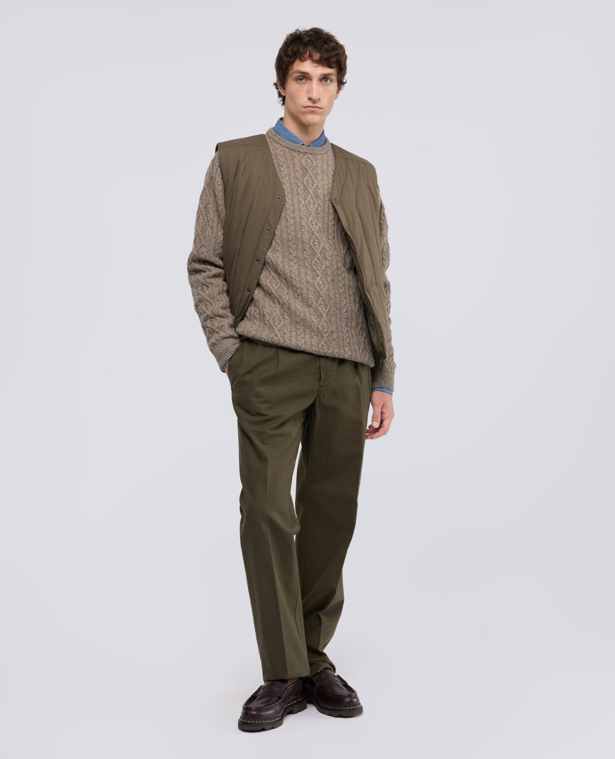 MAGLIA IN LANA E YAK A TRECCE E LOSANGHE - BEIGE - ASPESI