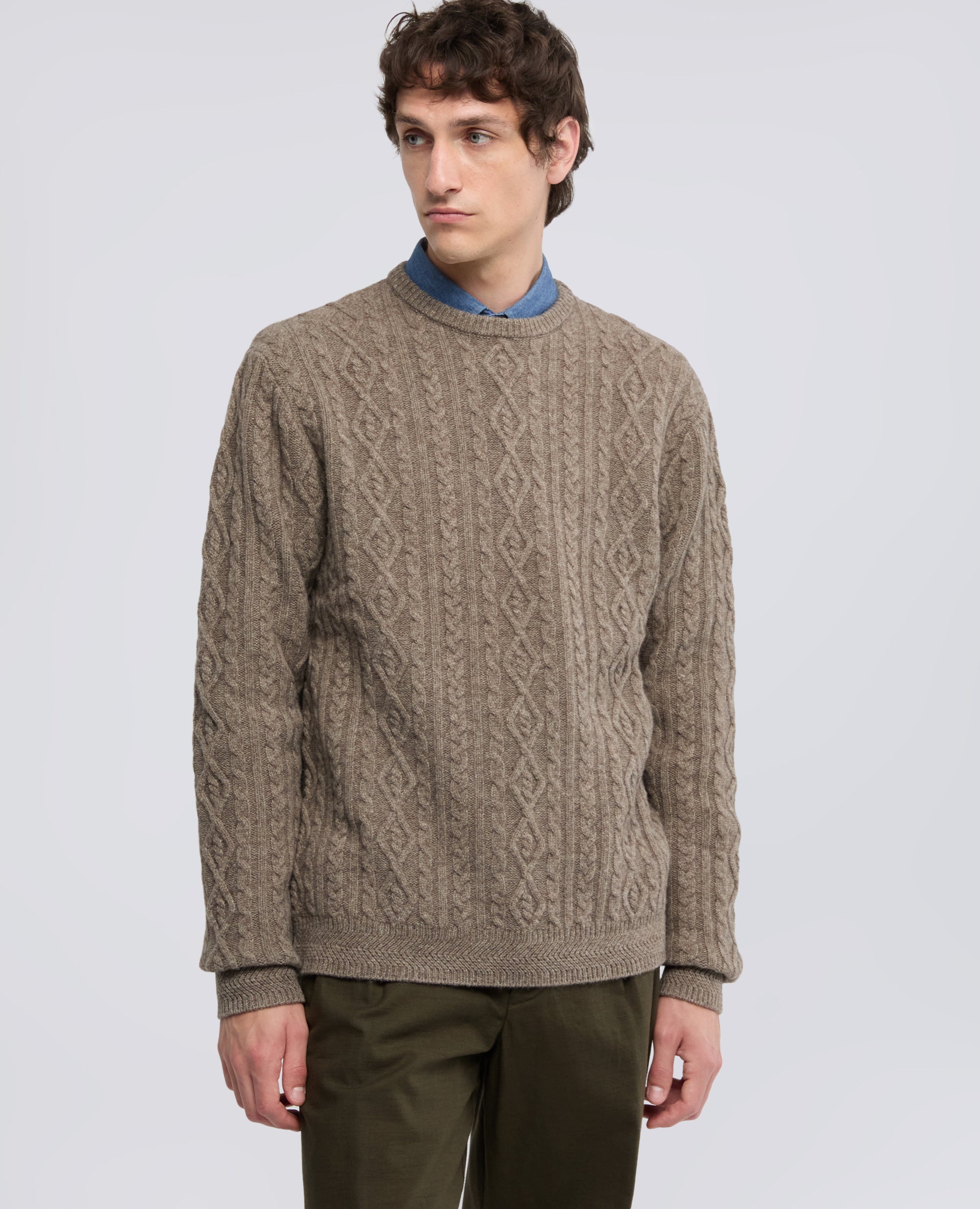 MAGLIA IN LANA E YAK A TRECCE E LOSANGHE - BEIGE - ASPESI