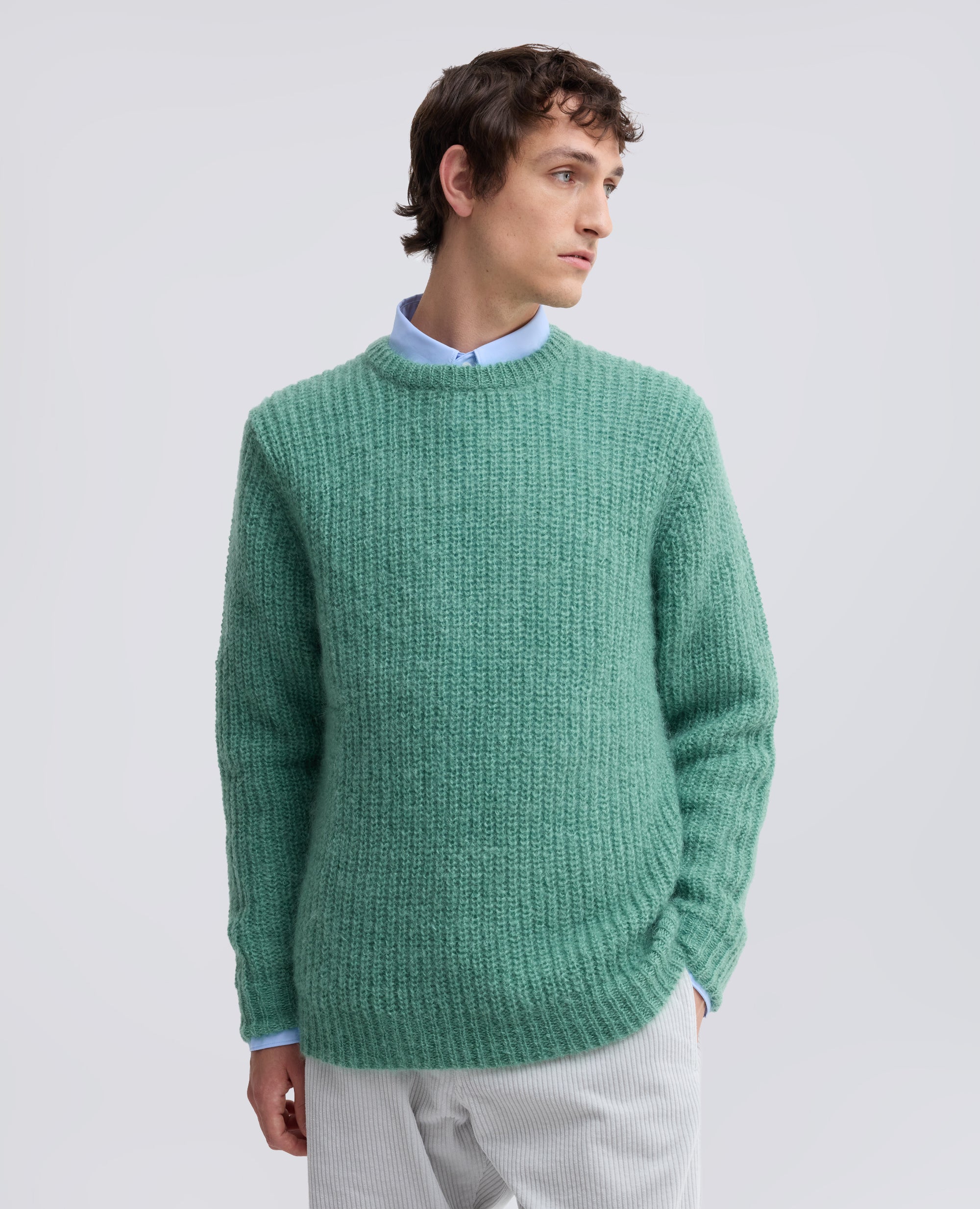 MAGLIA GIROCOLLO A COSTE IN MOHAIR E LANA - VERDE - ASPESI
