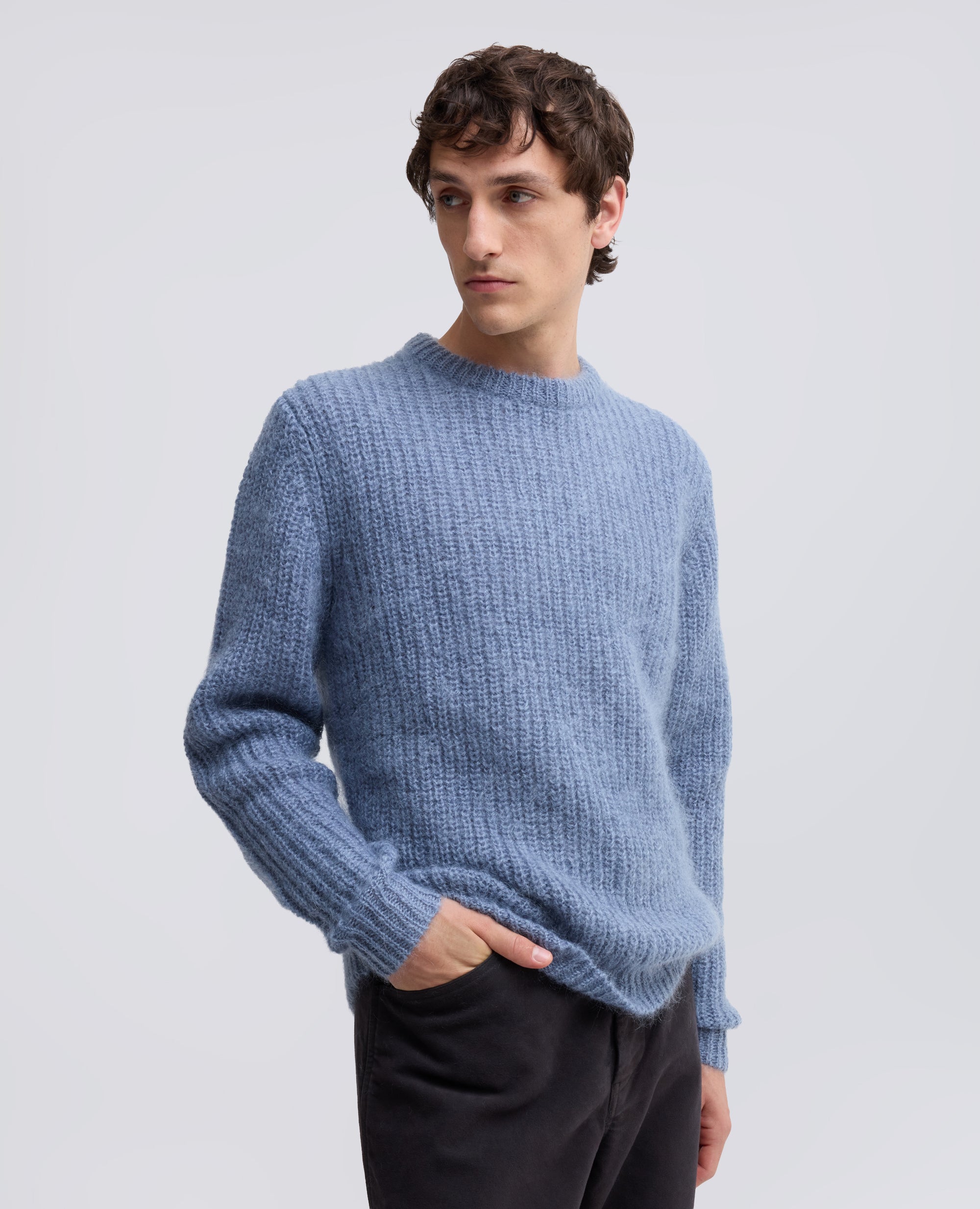 MAGLIA GIROCOLLO A COSTE IN MOHAIR E LANA - AZZURRO - ASPESI