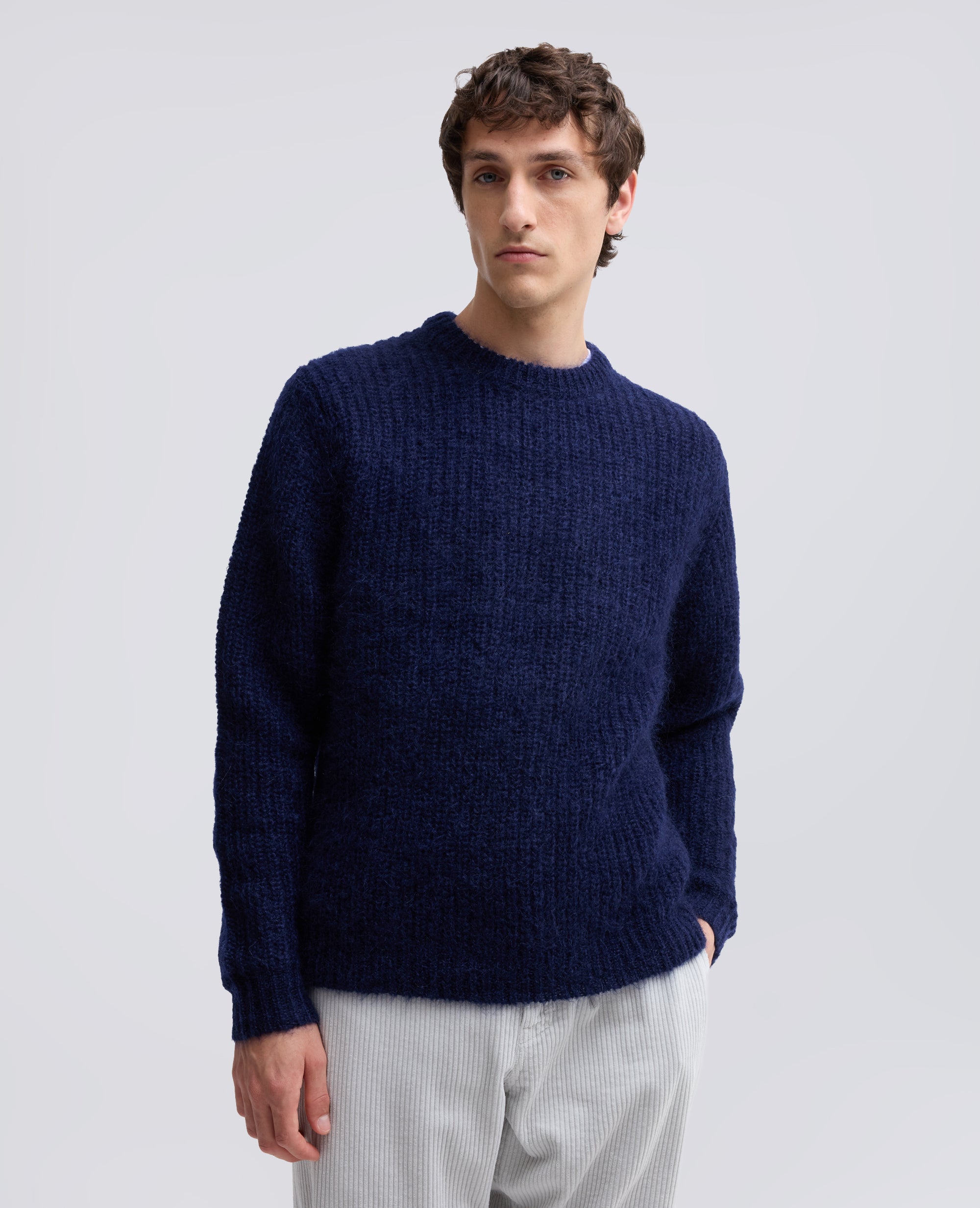 MAGLIA GIROCOLLO A COSTE IN MOHAIR E LANA - BLU - ASPESI