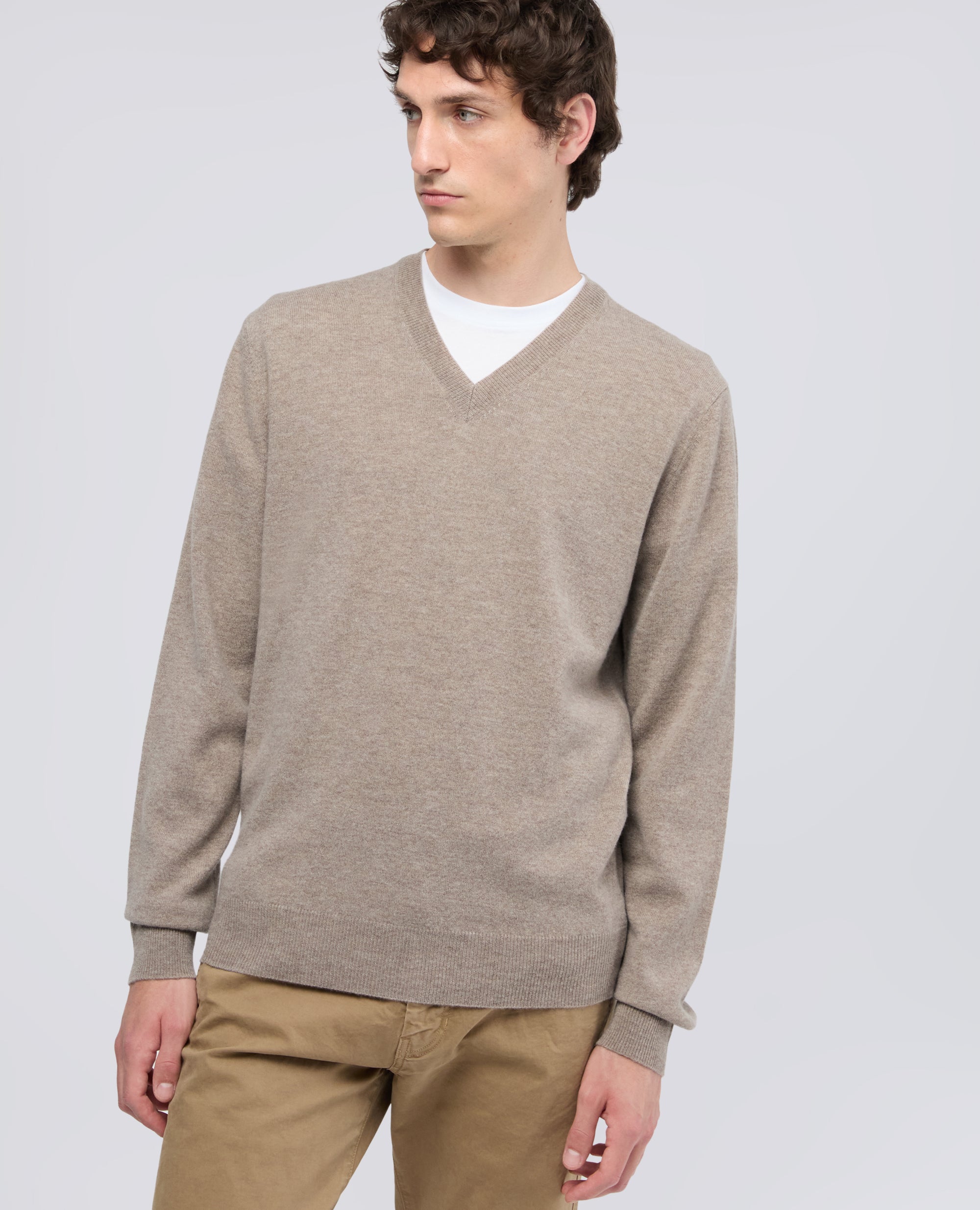 MAGLIA SCOLLO A -V- IN LANA E CHASHMERE - BEIGE - ASPESI