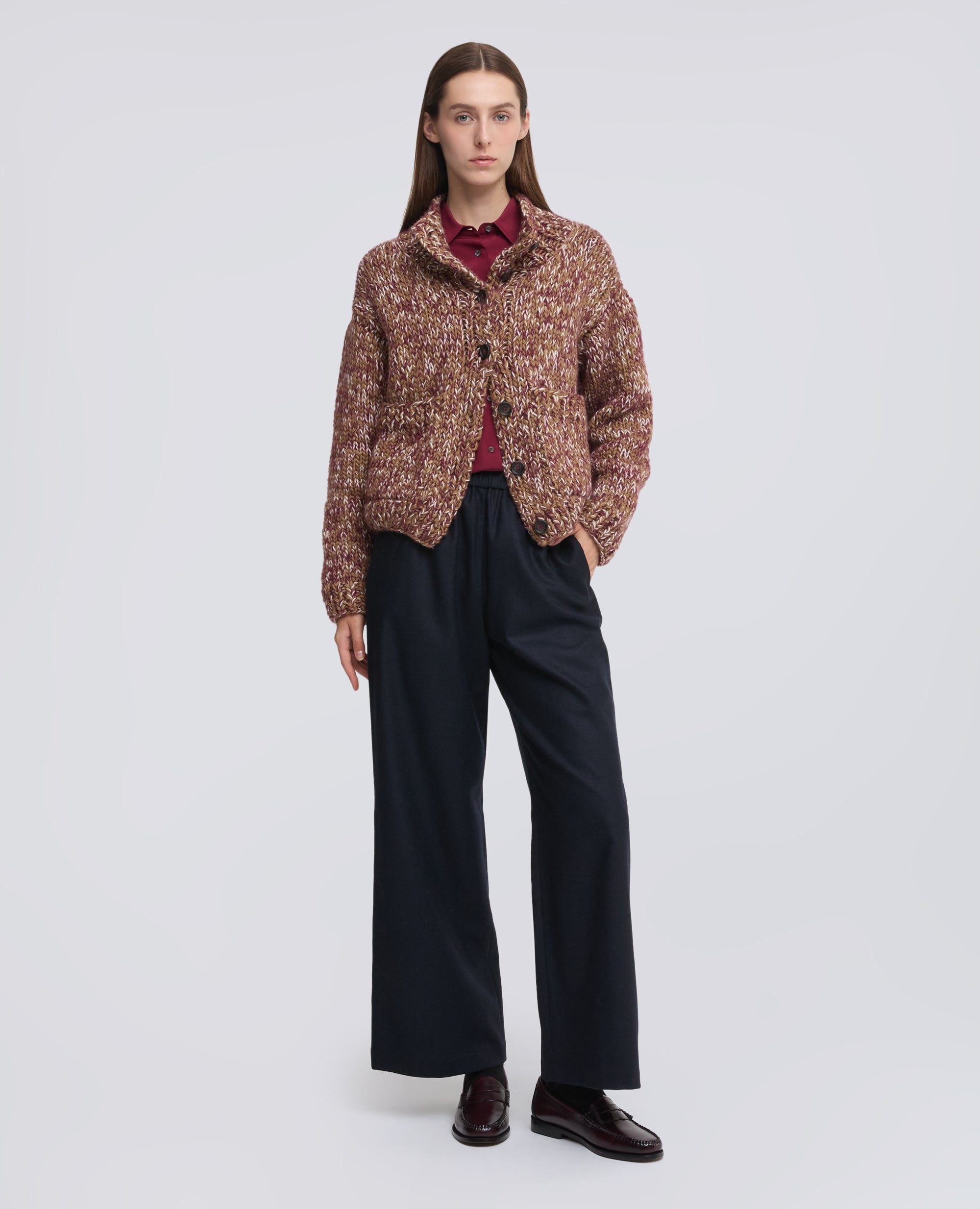 CARDIGAN FATTO A MANO IN LANA VERGINE E MOHAIR - BEIGE - ASPESI